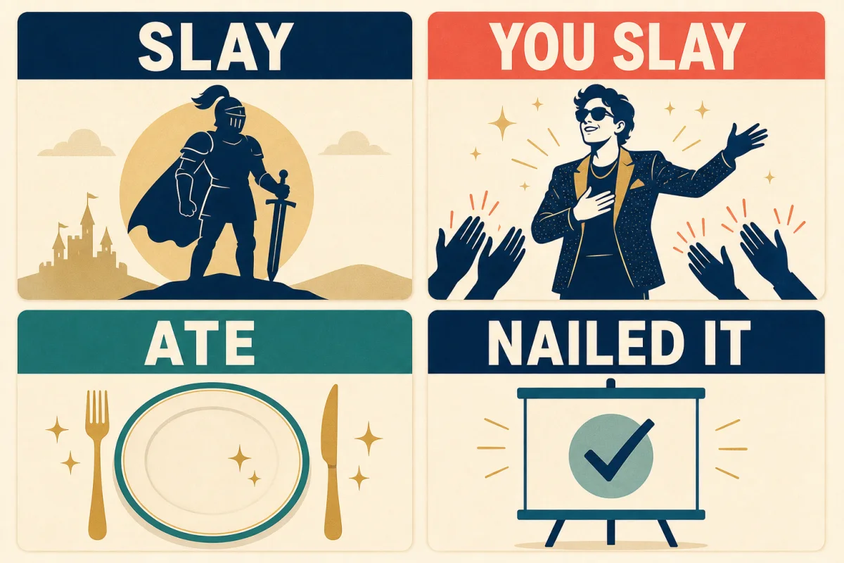 Comparaison visuelle entre slay, you slay, ate et nailed it