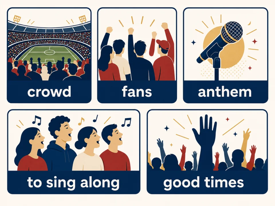 Vocabulaire de stade en anglais : crowd, fans, anthem, to sing along et good times
